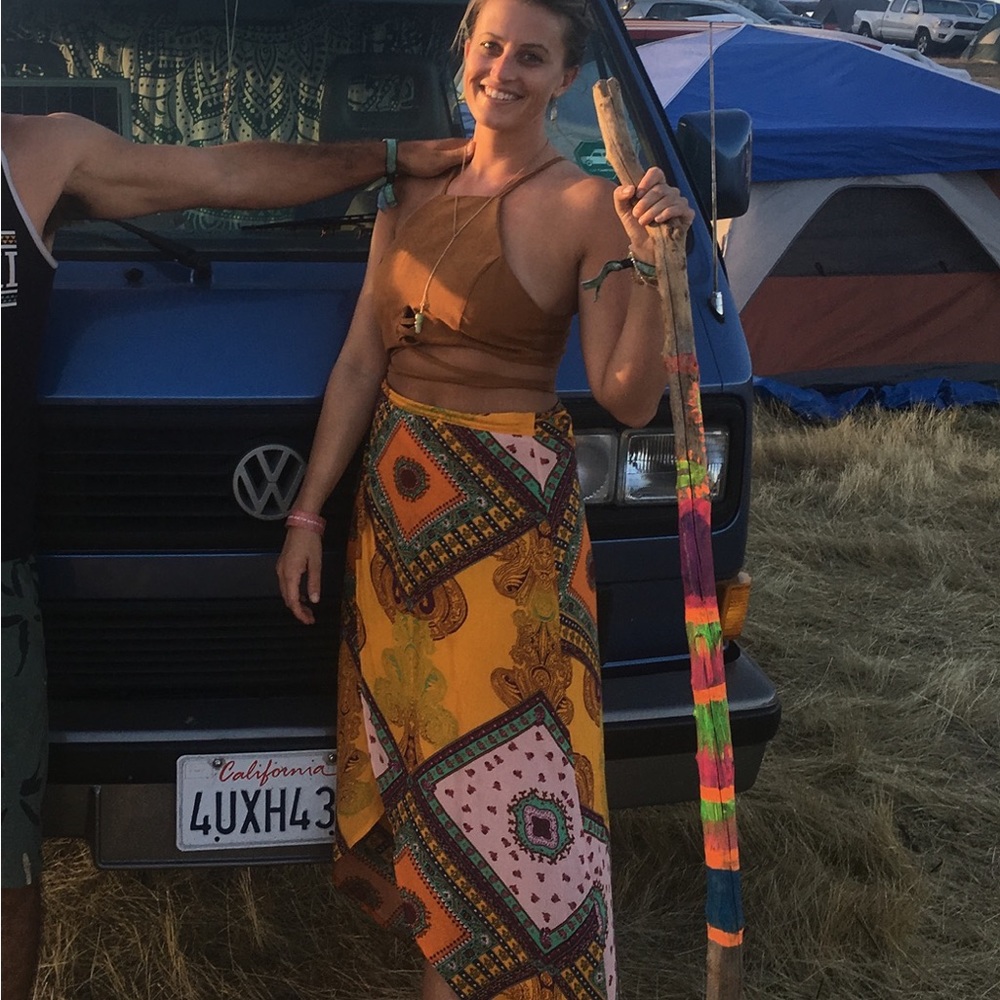 Tribal print wrap maxi skirt. Lightweight festival wear vacation